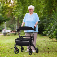 Andador con ruedas para personas mayores, andador plegable liviano con asiento soporta 250 lb, ruedas grandes de 8" para todo terreno, ajuste de altura dual, andadores de aluminio con respaldo ultra de 5" para personas mayores negro negro - details 0