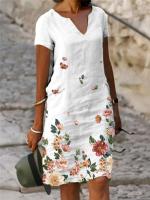 Vestido Midi de Verano Vintage con Estampado Vestido Corto de Algodón con Cuello en V para Mujeres - details 2