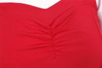 Strapless women summer solid slim a-line midi party dress - details 4