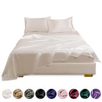 Conjunto de sábanas ajustadas lisas con satén de imitación, ropa de cama cómoda y sedoso para dormitorio, 4 unidades - details 2