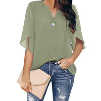 Camiseta de manga corta para mujer, Top de manga corta con cuello en v, informal, camisetas de verano con volantes - details 11
