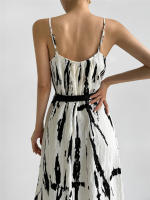 BGTEEVER-Vestido largo recto sin mangas para mujer, prenda holgada con cuello en V, estampado, tirantes finos, elegante, primavera y verano - details 8