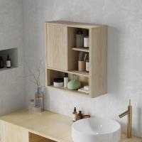 Armario de Baño de Pared Natural Diseño de Perfil Curvo Estantes Ajustables Puerta Corredora - details 8
