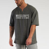 Summer Oversized Men's Fashion Confortable V-neck Cotton Plus Size Workout Fitness Bodybuilding Tshirt M-2XL - details 9