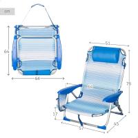 Silla Playa Plegable, 4 Posiciones, Rayas Azul, 51x45x76 cm, Incluye cojín Acolchado, Bolsillo Lateral, Asas, Soporta 110 kg, Topes antivuelco, Multiposición, Respaldo reclinable (62671) - details 3