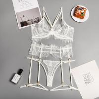 Lencería erótica, ropa interior sexy de encaje hueco, conjuntos exóticos transparentes, conjunto sensual de sujetador y bragas con aros con ligas - details 10