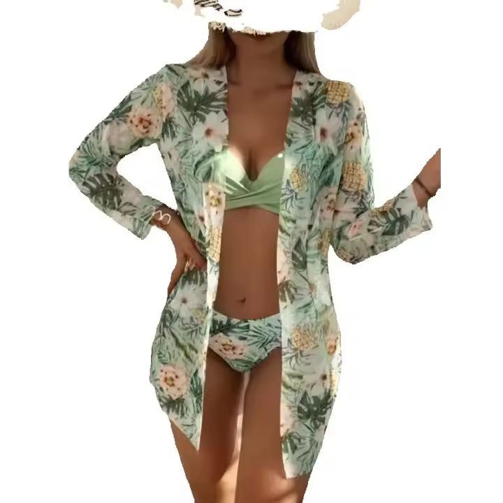 SSITO Conjunto de Bikini de 3 piezas para Mujer, Túnica Para La Playa, traje de baño Sexy, ropa de Playa de Verano - 1