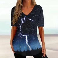 Camiseta Gráfica de Gato Kawaii Manga Corta, Estampado Haruku, Cuello en V, Ropa Suelta para Mujeres - details 22