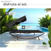 Tumbona Doble de Jardín, Tumbona de Playa con Sombrilla Plegable, Tumbona de Piscina para Dos, Tumbona de Jardín Exterior con 2 Ruedas y Cojines, Fácil Montaje, Interior y Exterior - Negro/Negro - details 3