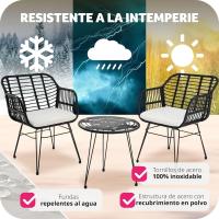 Conjunto de Jardín Exterior de Acero Resistente a la Intemperie 2 Sillas con Cojines (Fundas Extraíbles), 1 Mesa con Cristal Natural - details 14