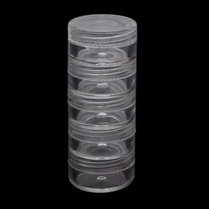 Recipiente de almacenamiento de plástico transparente con 5 capas en forma redonda para polvo de ojos joyas y cuentas - 1