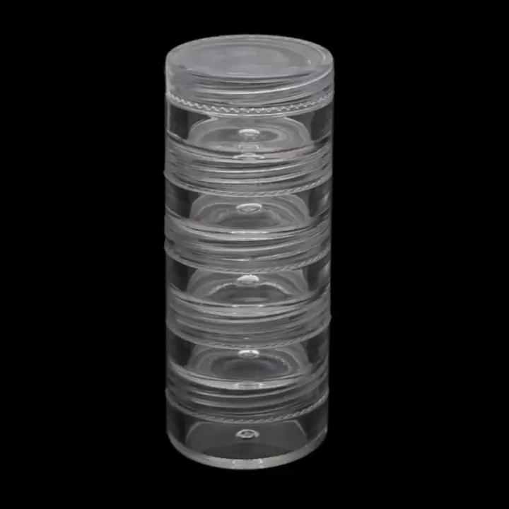 Recipiente de almacenamiento de plástico transparente con 5 capas en forma redonda para polvo de ojos joyas y cuentas - 1