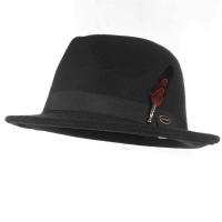 Vintage Black Felt Jazz Hats for Men Women Short Brim Gentleman Soft Trilby Fedora Hat with Feather - details 1