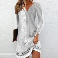 Vestido Largo Manga Completa Impresión Vintage Para Mujer Moda Otoño/E Invierno Cuello V Estilo Casual Ajuste Natural Talla Grande - details 0