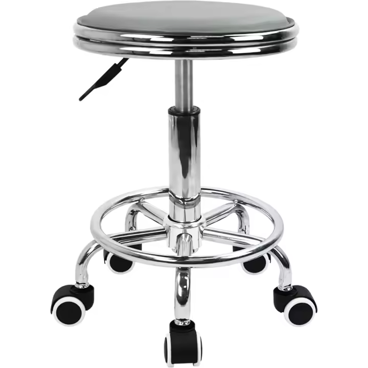 Taburete rodante Regulable en Altura, Taburete Giratorio con reposapiés, Estilo Metal Industrial Moderno, de Cuero PU Negro (Azul) - 1
