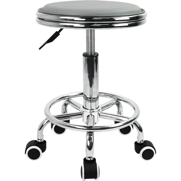 Taburete rodante Regulable en Altura, Taburete Giratorio con reposapiés, Estilo Metal Industrial Moderno, de Cuero PU Negro (Azul) - 1