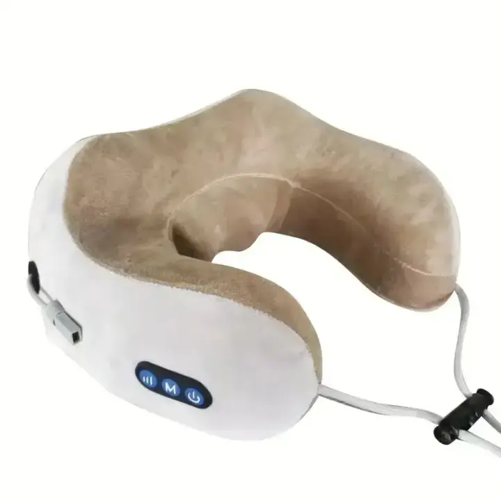 Almohada eléctrica de masaje para el cuello, almohada en forma de U, se adapta al cuello, calefacción ajustable para masajear y relajarse, algodón con memoria duradera - 1