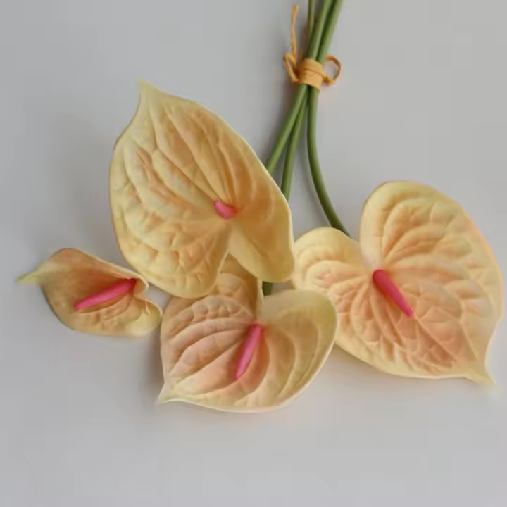 4 Uds. De artesanías de plantas, ramo de anturio de tacto Real, ramo Artificial Flexible hecho a mano para fiesta - 1