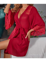 Camisón sexy de gasa con encaje y parches, bata exterior transparente para mujer - details 12