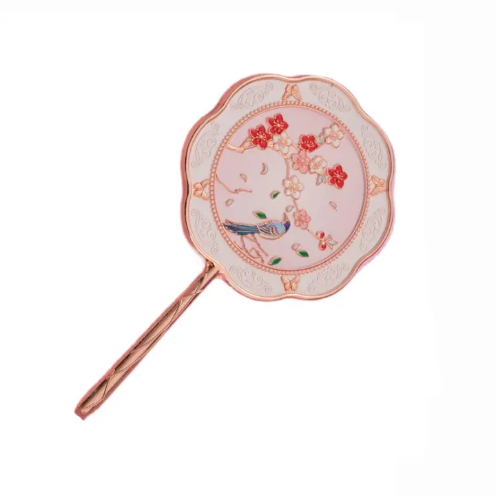 Espejo de maquillaje portátil con flores 3D, espejo de maquillaje con textura de mariposa de estilo chino, espejo de mano exquisito para el hogar - 1