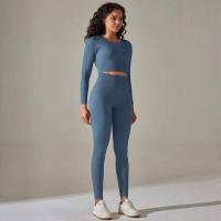 Conjunto de yoga sin costuras para mujer, top corto de manga larga, sujetador deportivo, leggings para correr de cintura alta, ropa de gimnasio - details 29