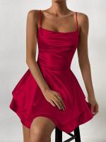 Vestido de mini hoja de loto con tirantes de cintura y satén para mujeres al aire libre - details 4