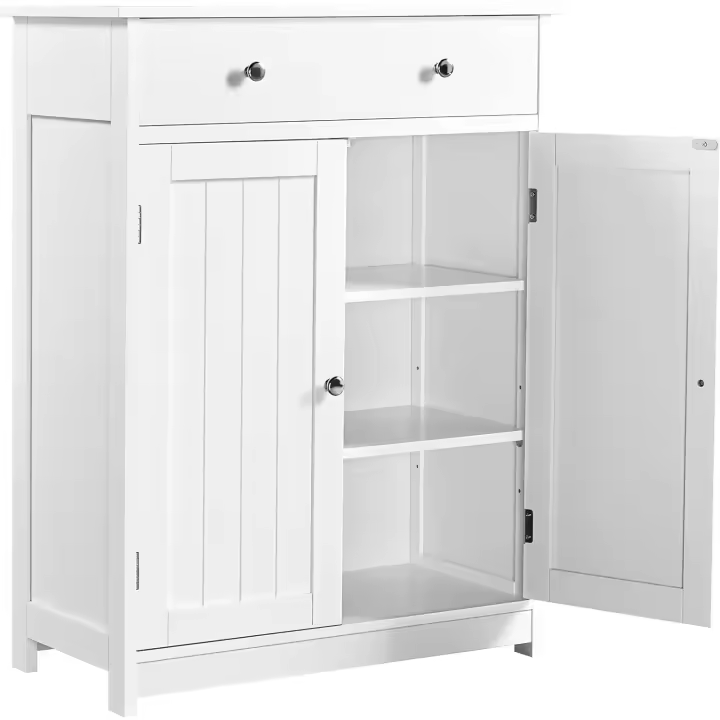 Mueble Auxiliar Armario de Tres Niveles Columna de Cuarto Baño Cajonera Baño Madera Lacada 60x30x80cm Blanco - 1