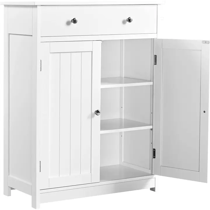 Mueble Auxiliar Armario de Tres Niveles Columna de Cuarto Baño Cajonera Baño Madera Lacada 60x30x80cm Blanco - 1