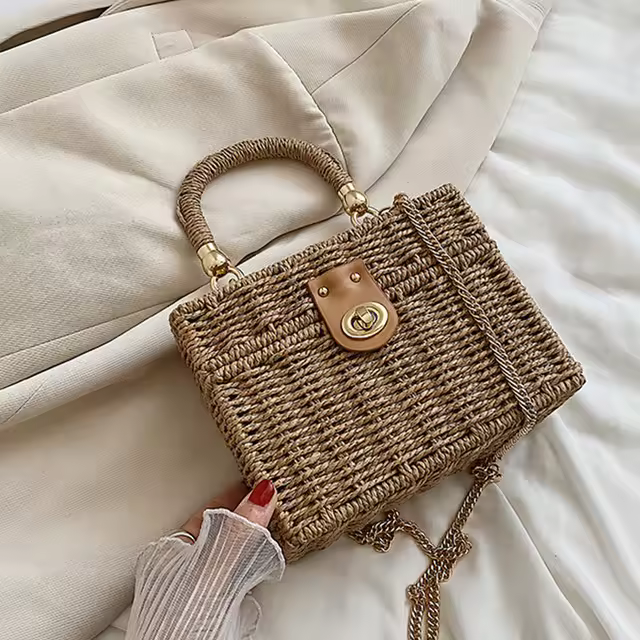 Bolso cuadrado pequeño tejido de verano, bolso de playa de estilo moderno, bolso tejido hecho a mano con asa superior, bolso de compras, bolso cruzado - 1
