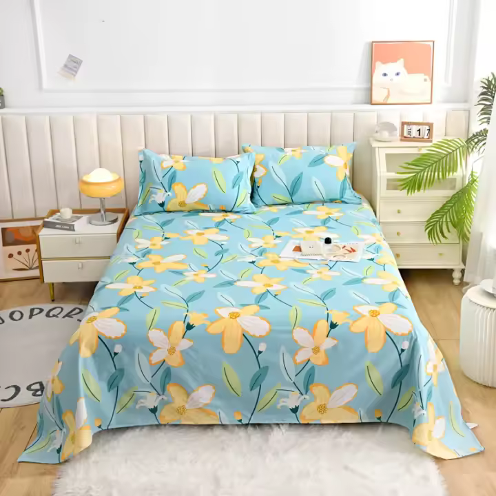 Sábanas de Cama Planas con Estampado de Flor Roja Tamaño de Cama Doble - 1