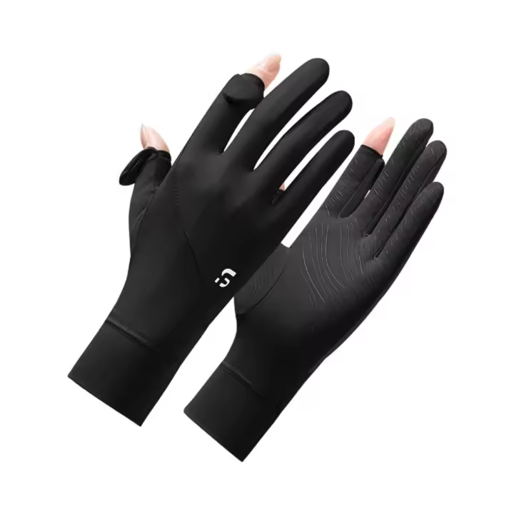 Guantes finos de seda de hielo con protección solar, guantes de seda de hielo con pantalla táctil elástica Anti-UV, guantes transpirables para conducir y ciclismo con dedos expuestos - 1