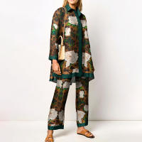 Conjunto de 2 piezas con estampado de Pamas para mujer, ropa de dormir holgada, pantalones de manga larga, ropa de calle, traje elegante, Vintage, otoño - details 27