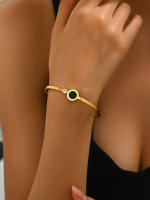 Gold opening black titanium steel Roman digital bracelet for women's jewelry - details 0