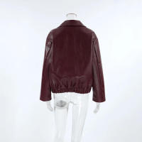 Abrigo grueso de piel sintética para mujer, ropa de calle de color rojo vino con solapa y cremallera, Túnica para otoño, 2024 - details 3
