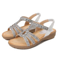 Sandalia de verano, nuevo estilo, elegante, con cuentas, hebilla de diamantes de imitación, tacón elástico con correa de goma, zapatos de mujer - details 3