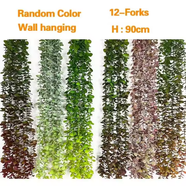 Árbol de eucalipto de 90cm y 12 tenedores, colgante de vid Artificial, plantas de pared, hoja de plástico con gradiente falso, jardín, hogar, ventanas y balcón - 1