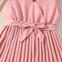 Vestido de Princesa para Niña en Verano Cinturón Encaje sin Mangas en Rosa - details 6