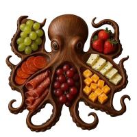 Bandeja de madera para servir pulpo, bandeja única decorativa, plato de comida de pulpo, tablas de charcutería de pulpo con partición novedosa, comida para fiesta - details 4
