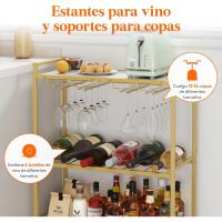 Carrito Auxiliar 3 Niveles con Ruedas bloqueables, Soporte para Botellas y portavasos, Carro Auxiliar Cocina, Ideal para Cocina, Comedor o Sala de Estar, 63,2 x 30 x 81,5 cm - details 3