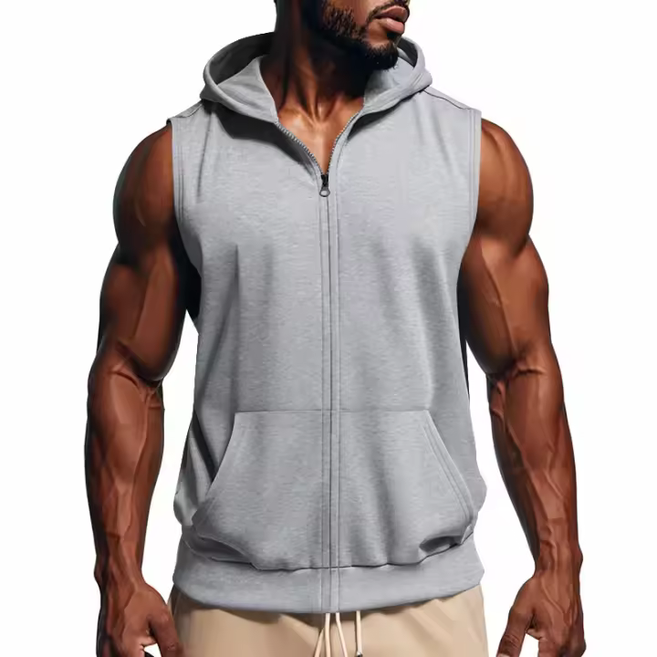 Novedad de verano americano, chaleco con capucha, cárdigan deportivo para entrenamiento físico con cremallera, chaleco sin mangas - 1