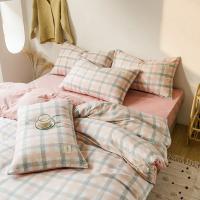 Juego de Ropa de Cama con Estampado a Cuadros Estilo Japonés Súper Suave para la Piel Algodón Lavado Cubierta de Edredón y Sábana Lina de Tela para el Hogar - details 14