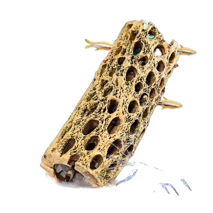 Casa decorativa creativa de camarones y peces, forma de tronco, camarones de resina, agujero de Spawning, simulación de camarones, cueva oculta para acuario - 1