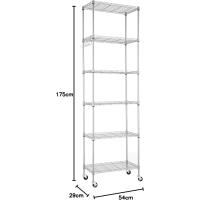 Estantería de Alambre de 6 Niveles con Ruedas Altura Ajustable, Resistente, Ideal para Baño, Cocina, Garaje, Dormitorio Color Plateado - details 2