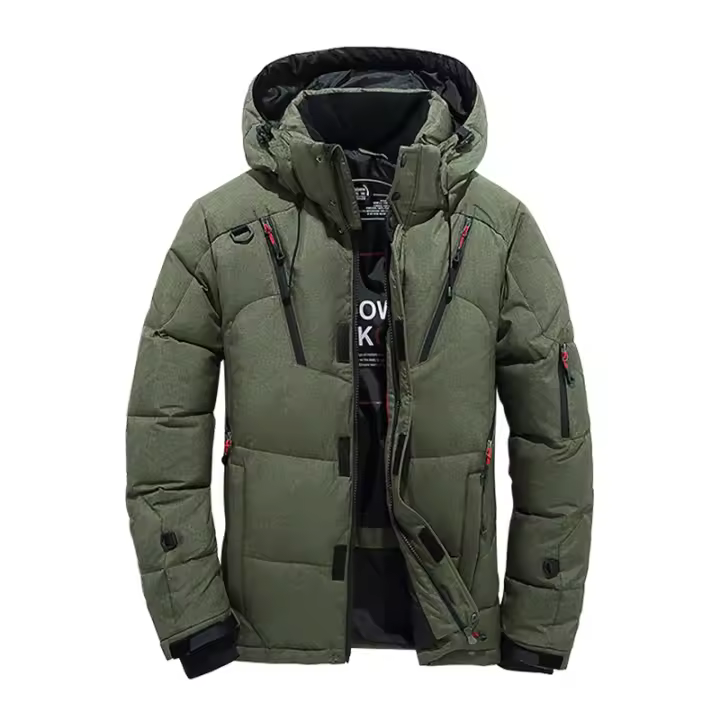 Chaqueta de plumón de invierno para hombre, abrigo de pato blanco a prueba de viento, abrigo cálido para viaje y acampada, ropa gruesa con capucha de Color sólido para hombre - 1