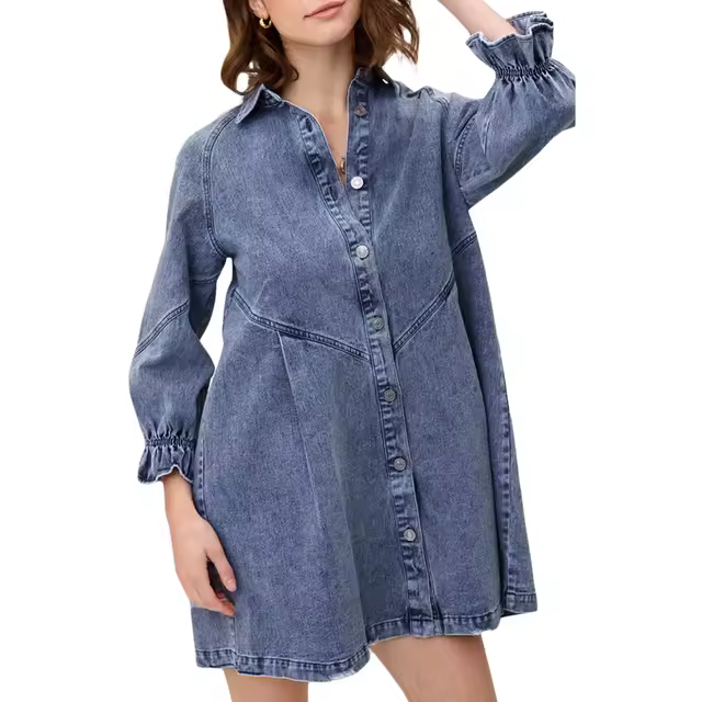 Vestido de mezclilla para mujer Vestido con mangas farol - 1