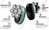 Afeitadoras de cabeza 7D para hombres calvos - Kit de aseo de maquinilla de afeitar eléctrica desmontable con recortador de pelo de nariz, IPX6 impermeable uso en seco y húmedo pantalla LED USB-C afeitadora rotativa recargable 6 en 1 para un afeitado suav - details 5