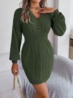 Elegante Vestido de Punto para Mujer Color Sólido, Cuello V, Moda Y2K 2025 - details 3