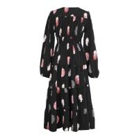 Vestidos de manga larga con estampado de plumas, cuello en V, moda primavera y otoño, nuevo vestido dividido de corte A para mujer - details 7