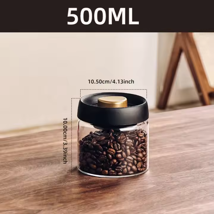 Tarro de Almacenamiento de Granos de Café Sellado al Vacío Botella de Cocina de Vidrio para Almacenamiento Fresco - 1