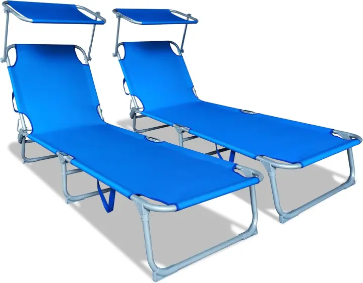 Pack de 2 Sillas Plegables Resalto Ajustable y Parasol Ideal para Piscina, Jardín, Playa - 1